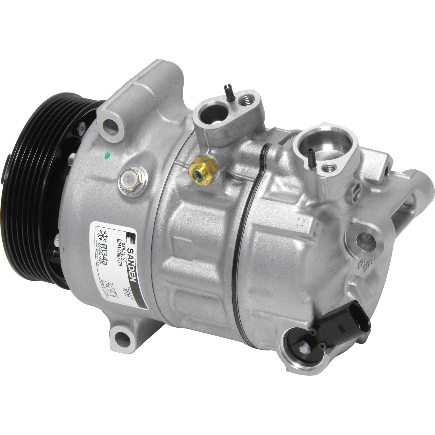 Compresor A/C VW Jetta Bora Golf GTI Eos 2006-2010 Original SANDEN (1K0820803S) marca SANDEN número de parte 1K0820803S, 1K0820803NX, 1K0820808A, 1K0820803QX, 1K0820803G, 1K0820859QX, Sanden PXE16, Sanden PXE14, Zexel DCS17E. — Garza Refacciones